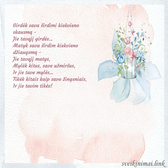 Atvirukas su akvarele pieštomis gėlėmis