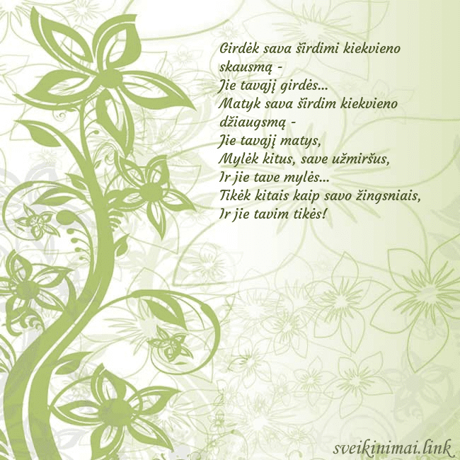 Atvirukas su žaliomis pieštomis gėlėmis