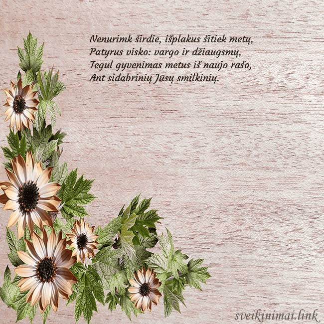 Gimtadienio atvirukas su rusvomis gėlėmis Nenurimk širdie, išplakus šitiek metų, 
Patyrus v Gimtadienio atvirukas su rusvomis gėlėmis