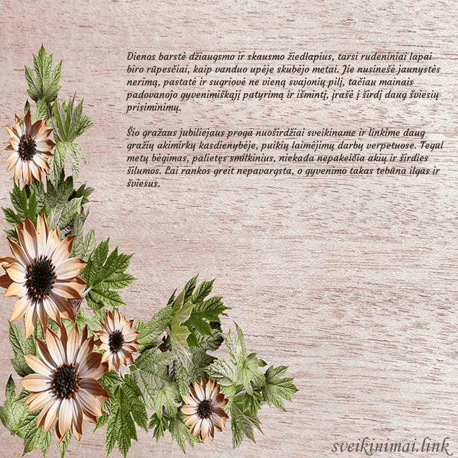 Gimtadienio atvirukas su rusvomis gėlėmis