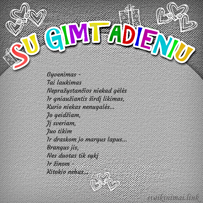 Gimtadienio atvirukas su spalvotu užrašu Su gimtadieniu