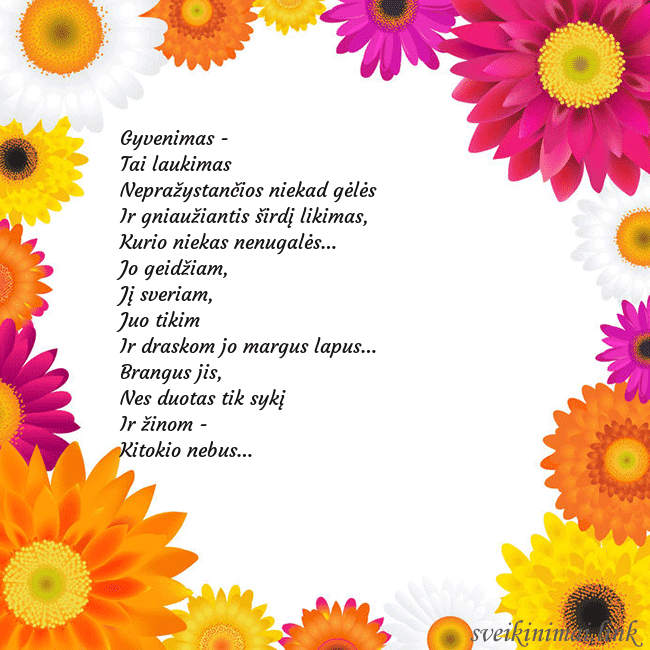 Atvirukas su spalvotomis gėlėmis