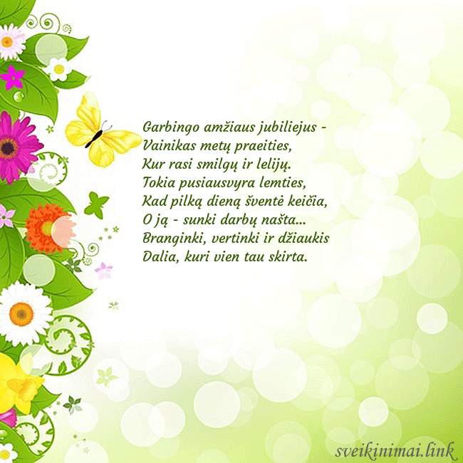 Atvirukas su drugeliais ir gėlėmis Garbingo amžiaus jubiliejus -
Vainikas metų praeit Atvirukas su drugeliais ir gėlėmis