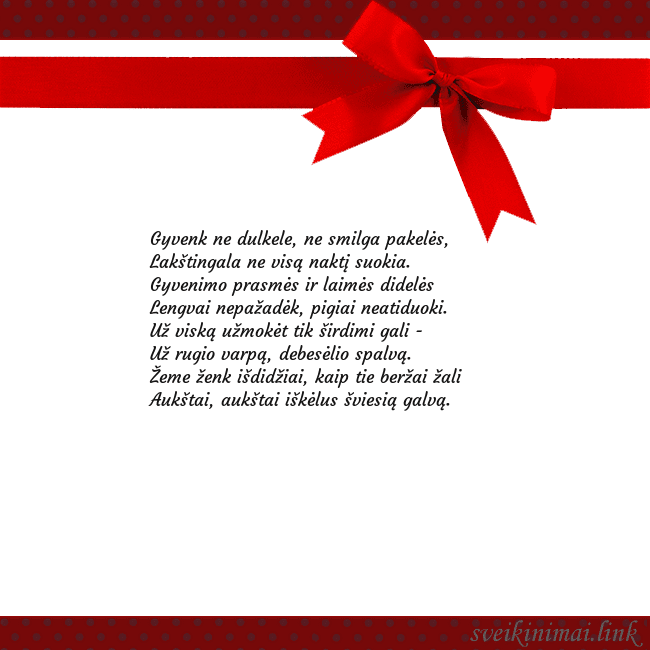 Sveikinimo atvirukas su raudonu kaspinėliu