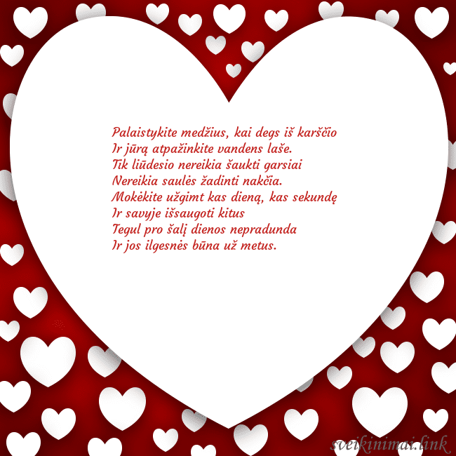 Atvirukas su didele širdimi ir daug mažesnių širdelių aplink ją