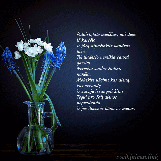 Atvirukas su žydrėmis vazelėje