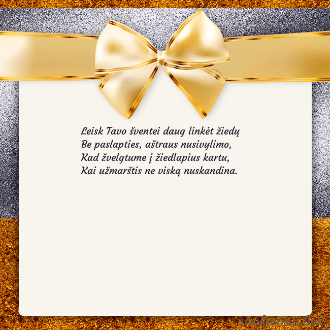 Šventinis atvirukas su auksiniu kaspinu