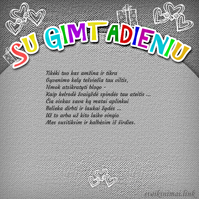 Gimtadienio atvirukas su spalvotu užrašu Su gimtadieniu