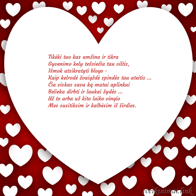 Atvirukas su didele širdimi ir daug mažesnių širdelių aplink ją