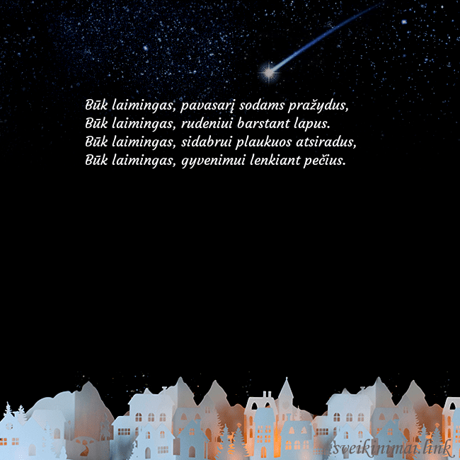 Atvirukas su meteoritu Būk laimingas, pavasarį sodams pražydus,
Būk laim Atvirukas su meteoritu