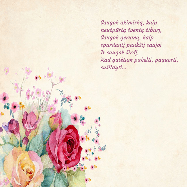 Atvirukas su akvarele pieštomis rožėmis