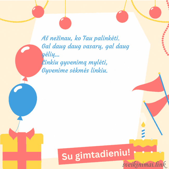 Animuotas gimtadienio atvirukas su tortu