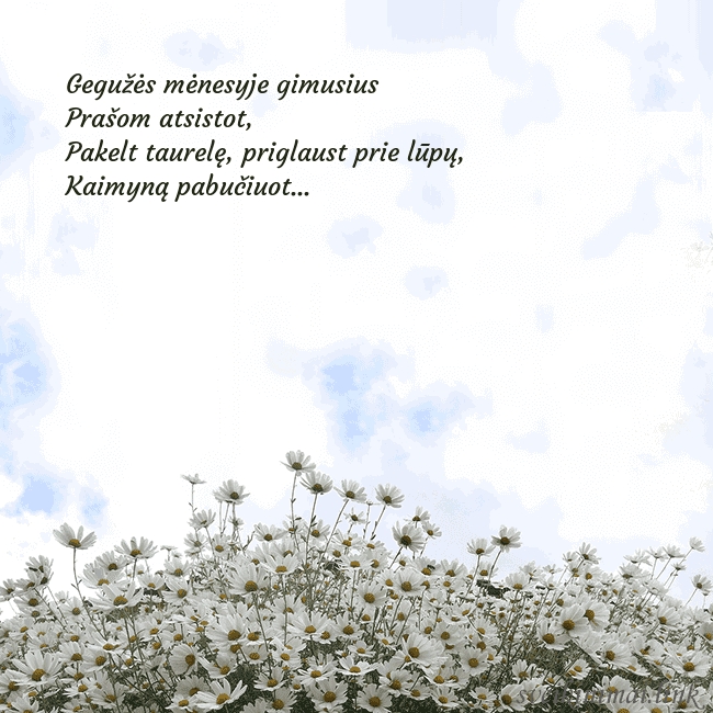 Atvirukas su ramunėmis Gegužės mėnesyje gimusius 
Prašom atsistot,
Pakelt Atvirukas su ramunėmis