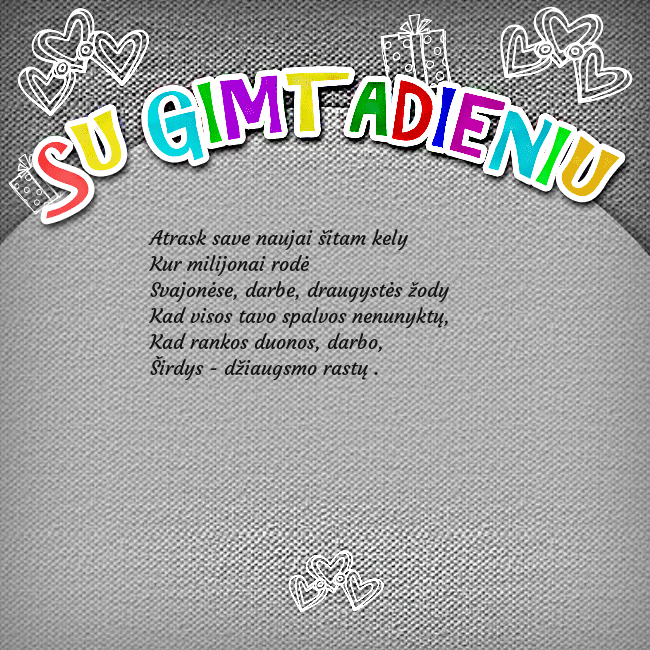 Gimtadienio atvirukas su spalvotu užrašu Su gimtadieniu