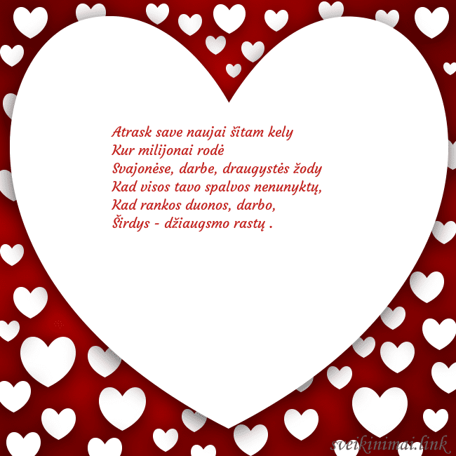 Atvirukas su didele širdimi ir daug mažesnių širdelių aplink ją