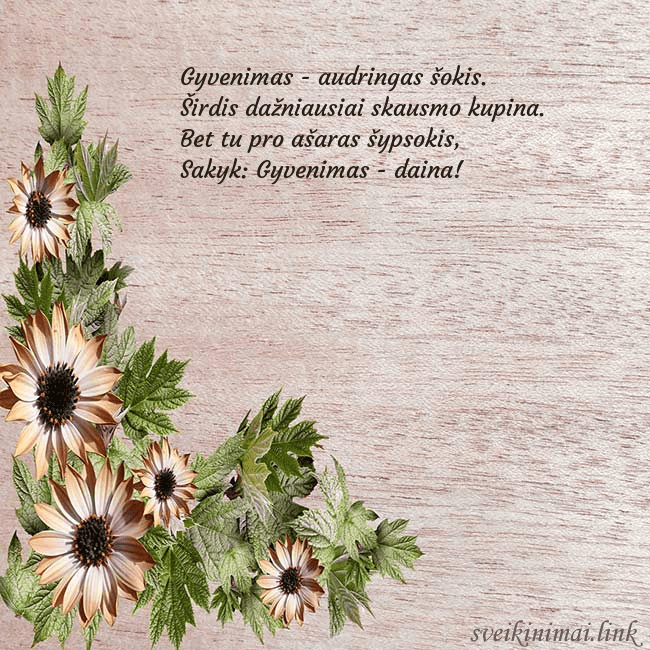 Gimtadienio atvirukas su rusvomis gėlėmis