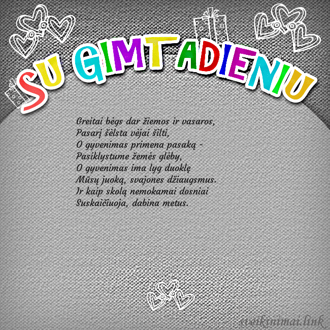 Gimtadienio atvirukas su spalvotu užrašu Su gimtadieniu