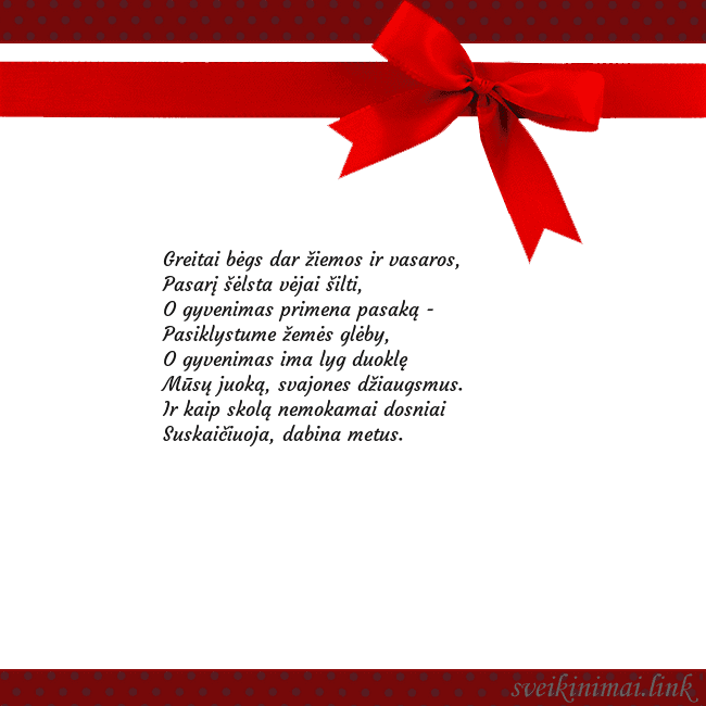 Sveikinimo atvirukas su raudonu kaspinėliu