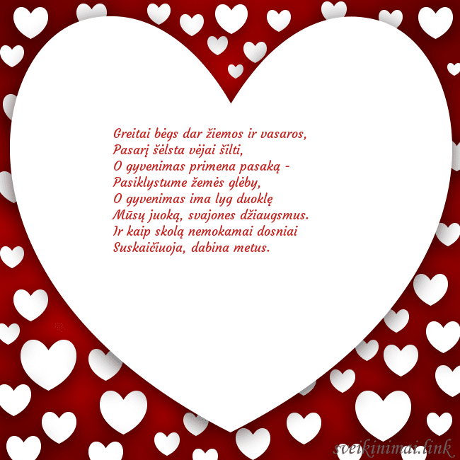 Atvirukas su didele širdimi ir daug mažesnių širdelių aplink ją