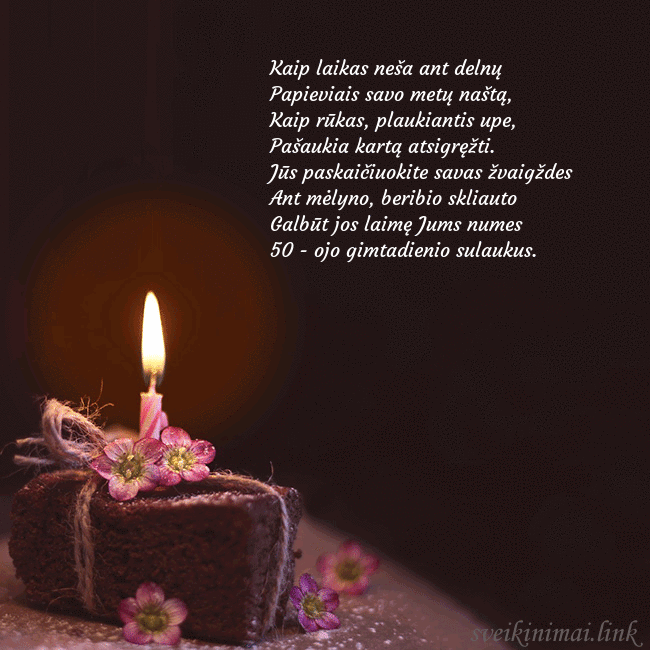 Animuotas gimtadienio atvirukas su tortu ir degančia žvakute