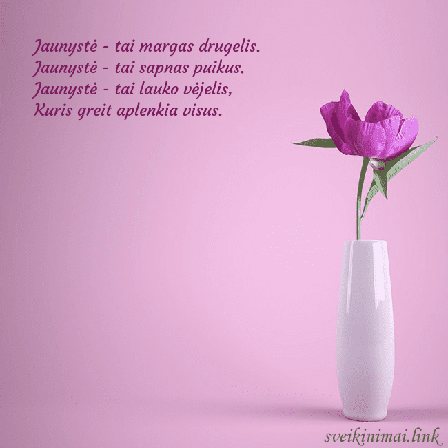 Elektroninė atvirutė su bijūnu vazoje Jaunystė - tai margas drugelis.
Jaunystė - tai sap Elektroninė atvirutė su bijūnu vazoje