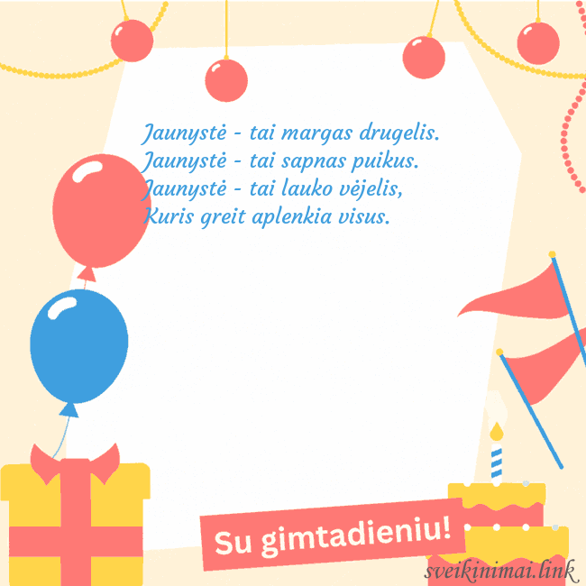 Animuotas gimtadienio atvirukas su tortu