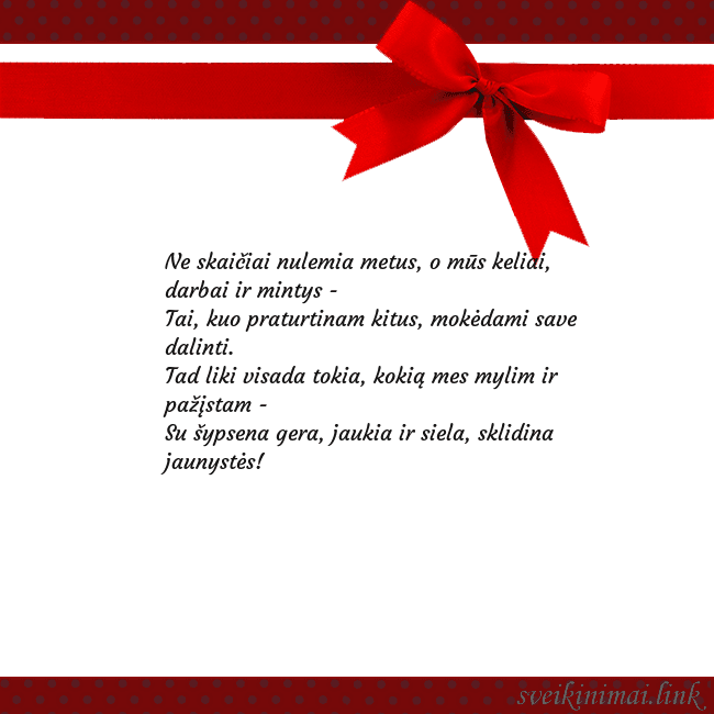 Sveikinimo atvirukas su raudonu kaspinėliu