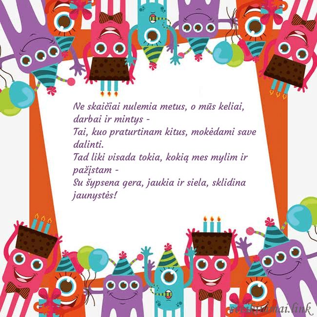 Sveikinimo atvirukas su monstriukais
