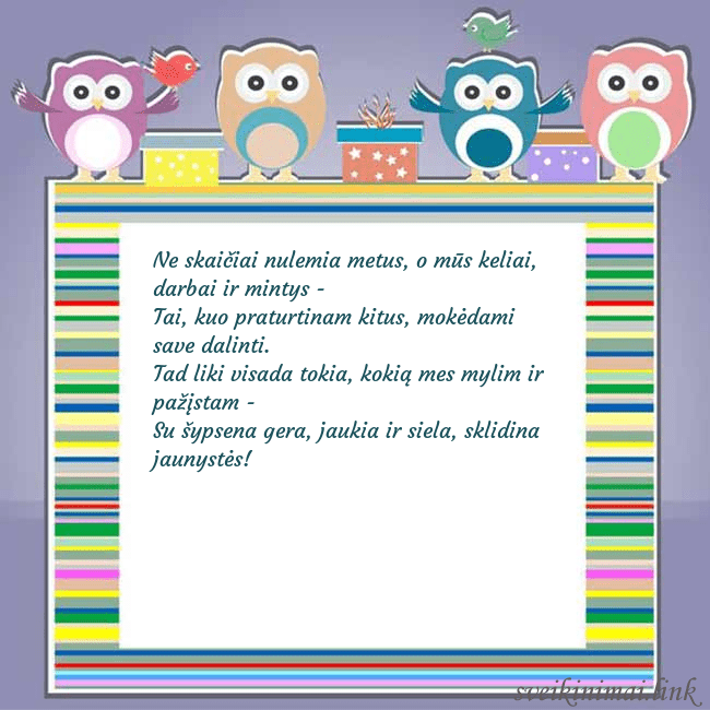 Gimtadienio atvirukas su pelėdžiukais