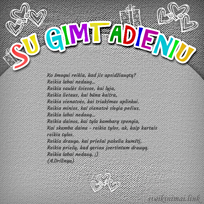 Gimtadienio atvirukas su spalvotu užrašu Su gimtadieniu