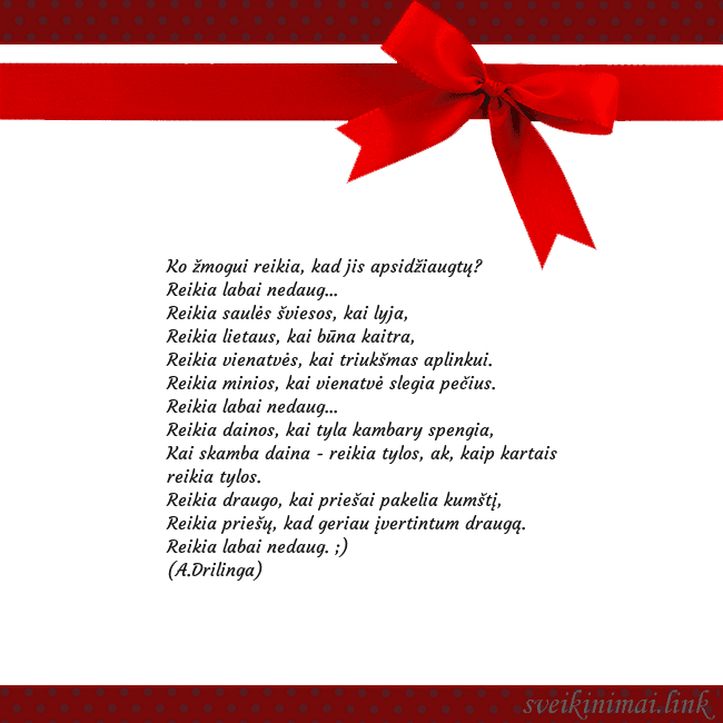 Sveikinimo atvirukas su raudonu kaspinėliu