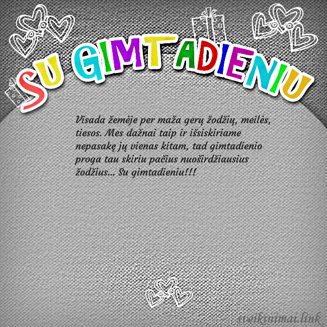 Gimtadienio atvirukas su spalvotu užrašu Su gimtadieniu