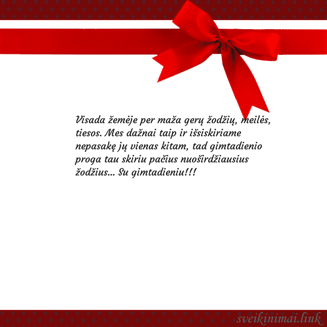 Sveikinimo atvirukas su raudonu kaspinėliu