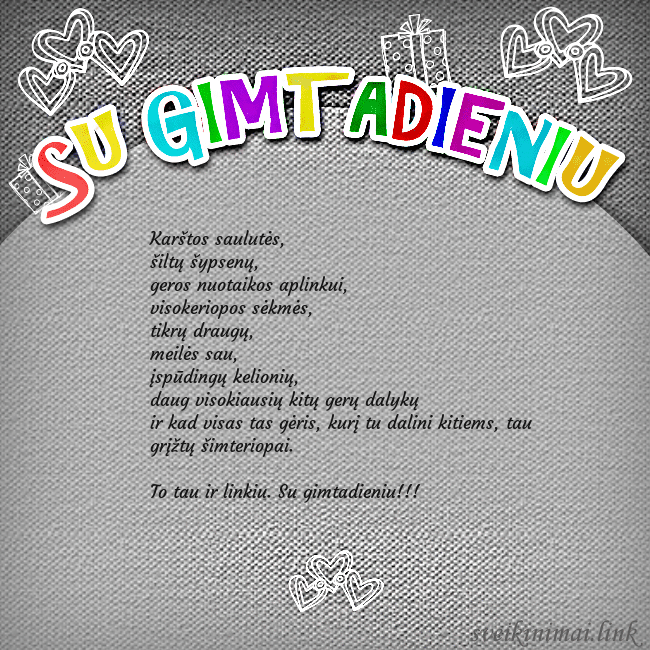 Gimtadienio atvirukas su spalvotu užrašu Su gimtadieniu