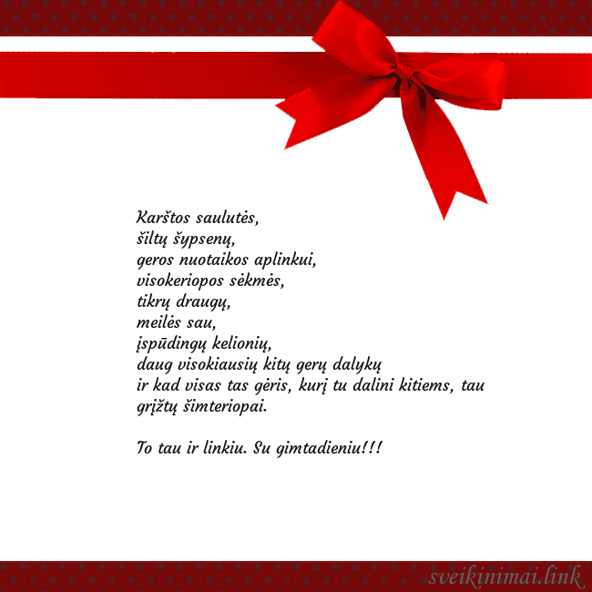 Sveikinimo atvirukas su raudonu kaspinėliu