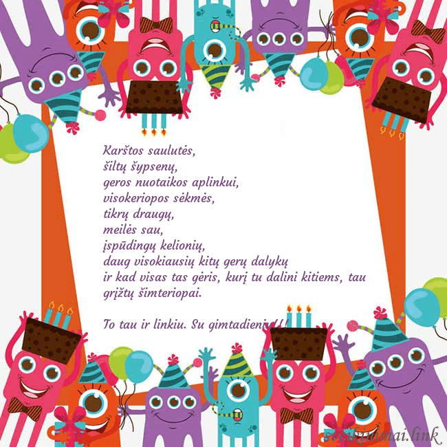 Sveikinimo atvirukas su monstriukais