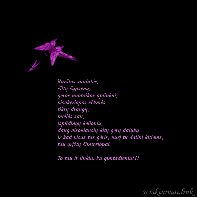 Gimtadienio atvirukas su skraidančiais drugeliais