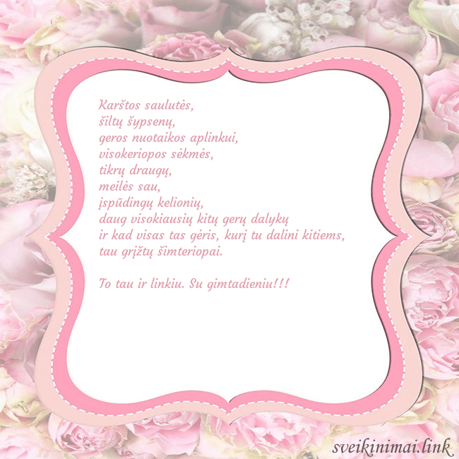 Gimtadienio atvirukas - rožinis rėmelis