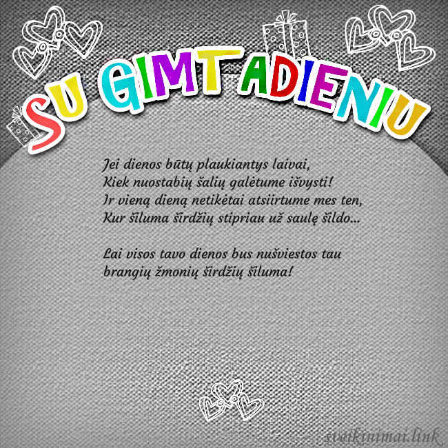 Gimtadienio atvirukas su spalvotu užrašu Su gimtadieniu