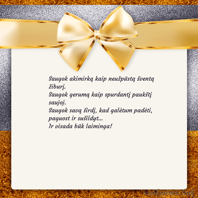 Šventinis atvirukas su auksiniu kaspinu