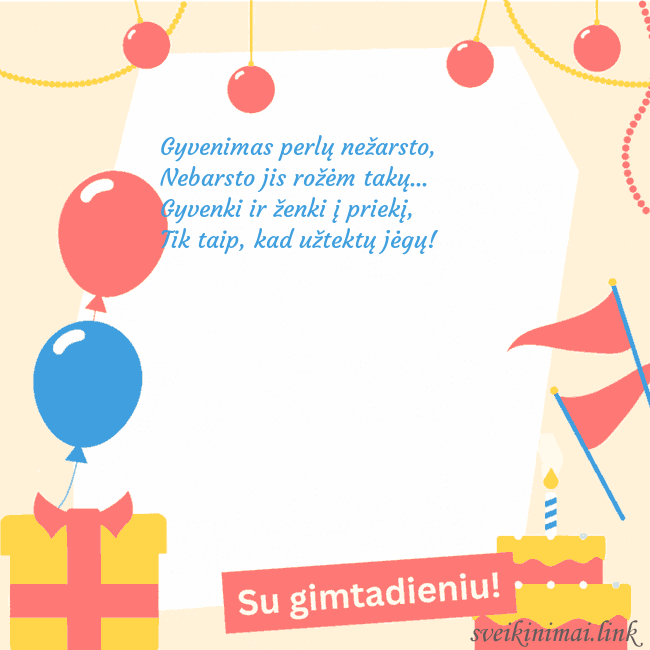 Animuotas gimtadienio atvirukas su tortu