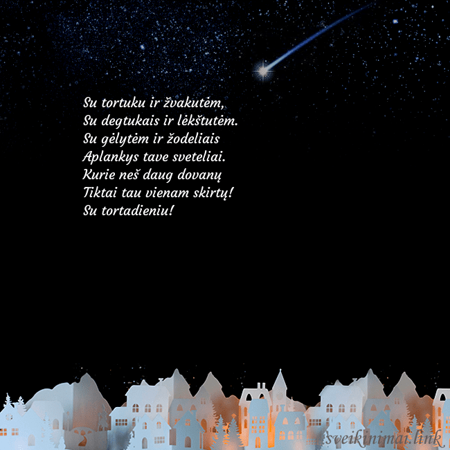 Atvirukas su meteoritu Su tortuku ir žvakutėm,
Su degtukais ir lėkštutė Atvirukas su meteoritu