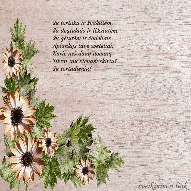 Gimtadienio atvirukas su rusvomis gėlėmis Su tortuku ir žvakutėm,
Su degtukais ir lėkštutė Gimtadienio atvirukas su rusvomis gėlėmis