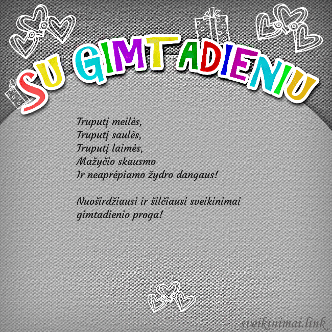 Gimtadienio atvirukas su spalvotu užrašu Su gimtadieniu