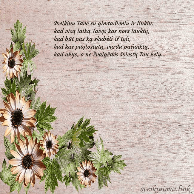 Gimtadienio atvirukas su rusvomis gėlėmis