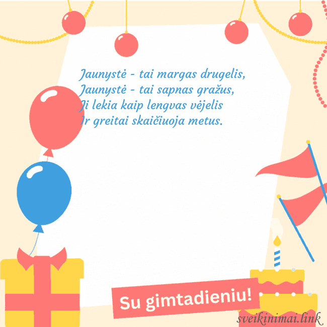 Animuotas gimtadienio atvirukas su tortu