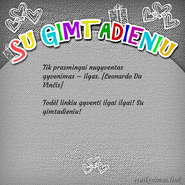 Gimtadienio atvirukas su spalvotu užrašu Su gimtadieniu