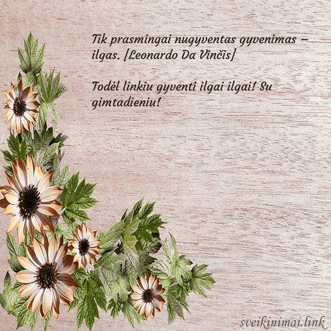 Gimtadienio atvirukas su rusvomis gėlėmis Tik prasmingai nugyventas gyvenimas – ilgas. [Leon Gimtadienio atvirukas su rusvomis gėlėmis