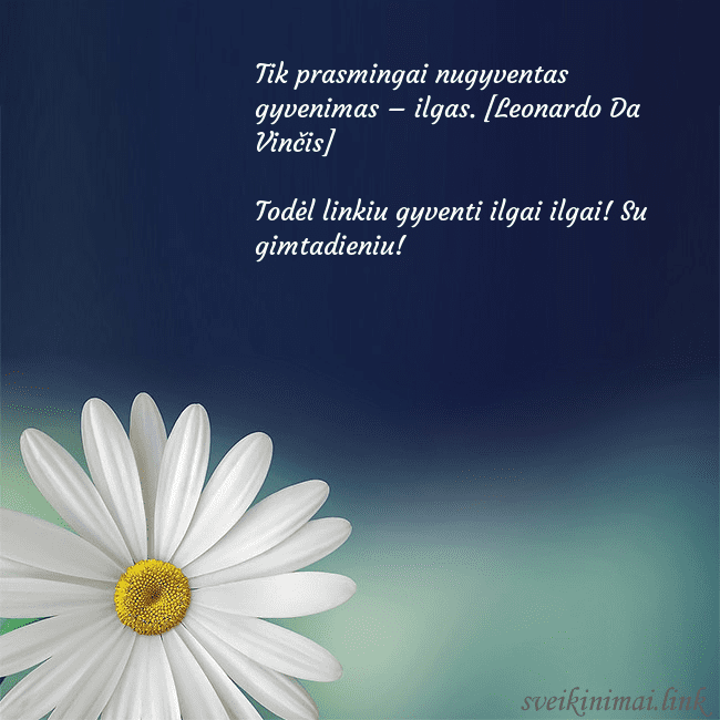Gimtadienio atvirukas su didele ramune Tik prasmingai nugyventas gyvenimas – ilgas. [Leon Gimtadienio atvirukas su didele ramune