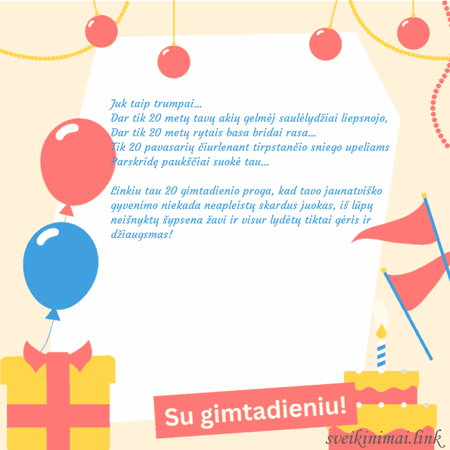 Animuotas gimtadienio atvirukas su tortu